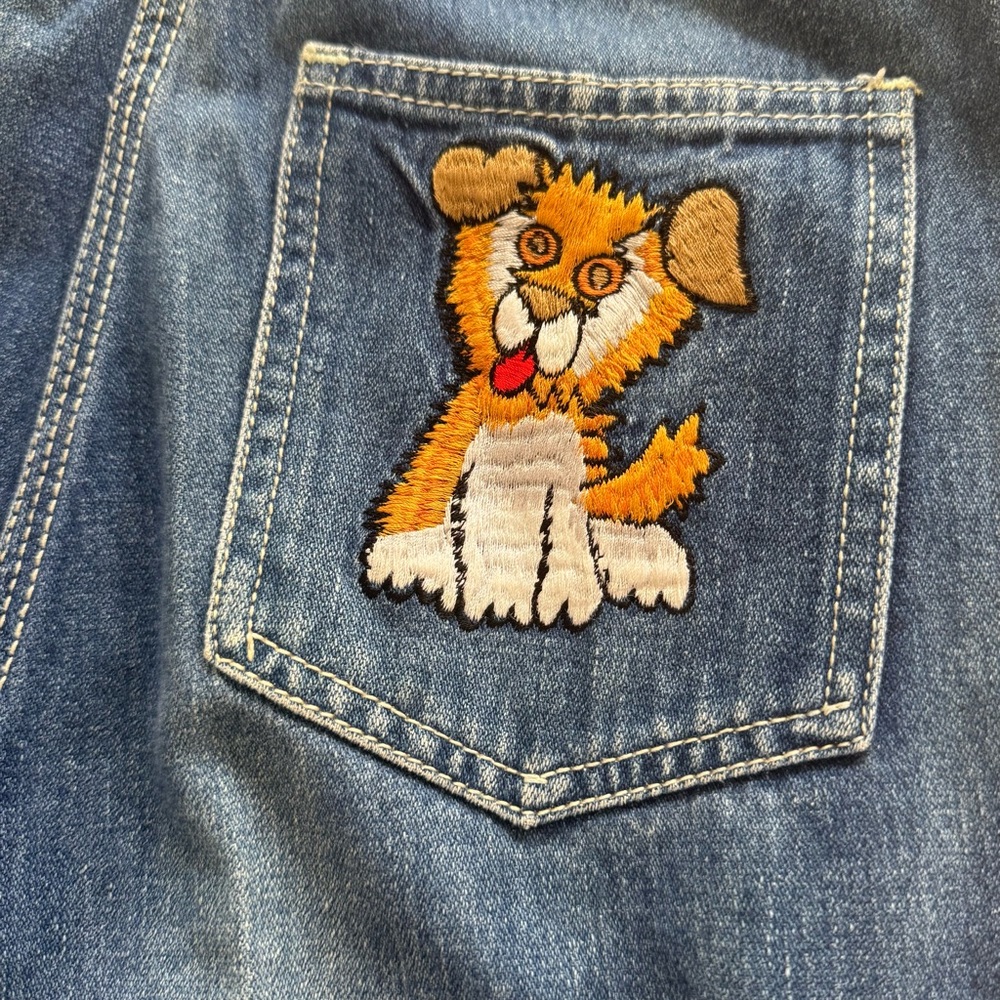 Vintage 70’s Faded Glory Jeans Puppy Dog Embroidered Pocket Size 7 Very Rare - Picture 6 of 16